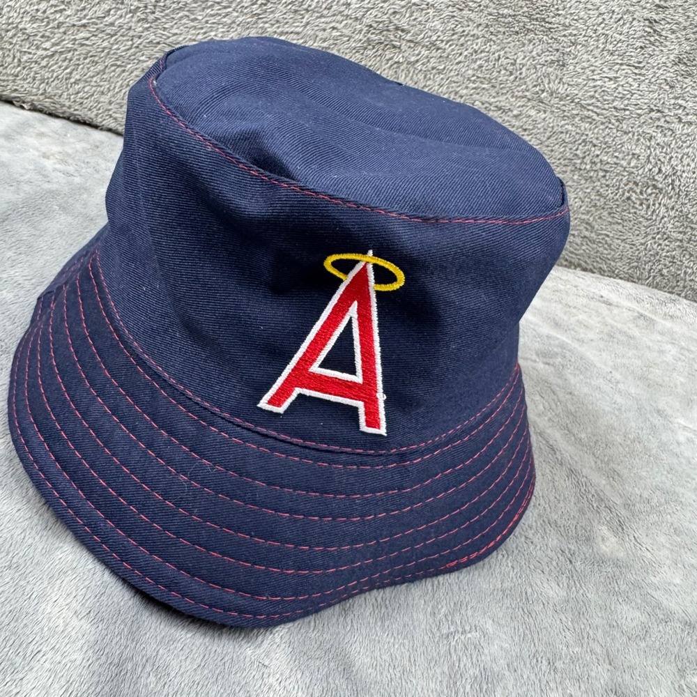 MLB Los Angeles Angels Bucket Hat Unisex OSFM Navy Red Excellent Reversible Logo